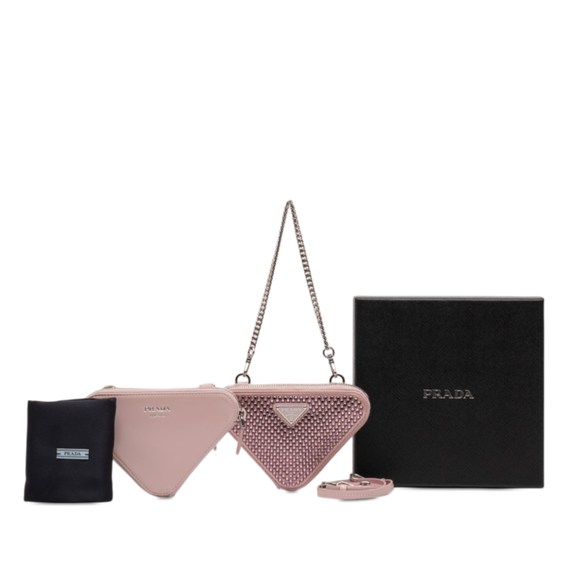 Mini Crystal Embellished Satin and Leather Triangle Pouch - Image 12