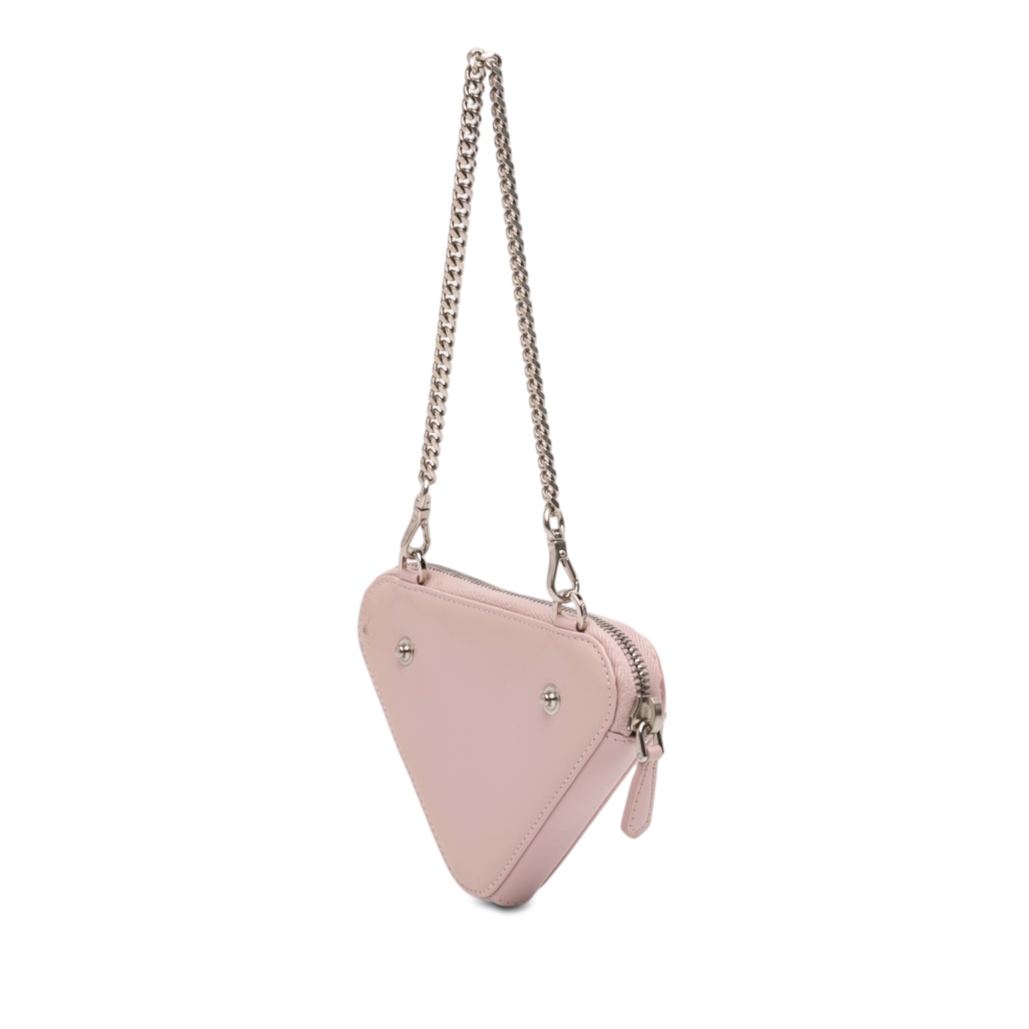 Mini Crystal Embellished Satin and Leather Triangle Pouch - Image 2