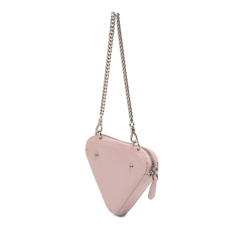 Mini Crystal Embellished Satin and Leather Triangle Pouch - Image 2
