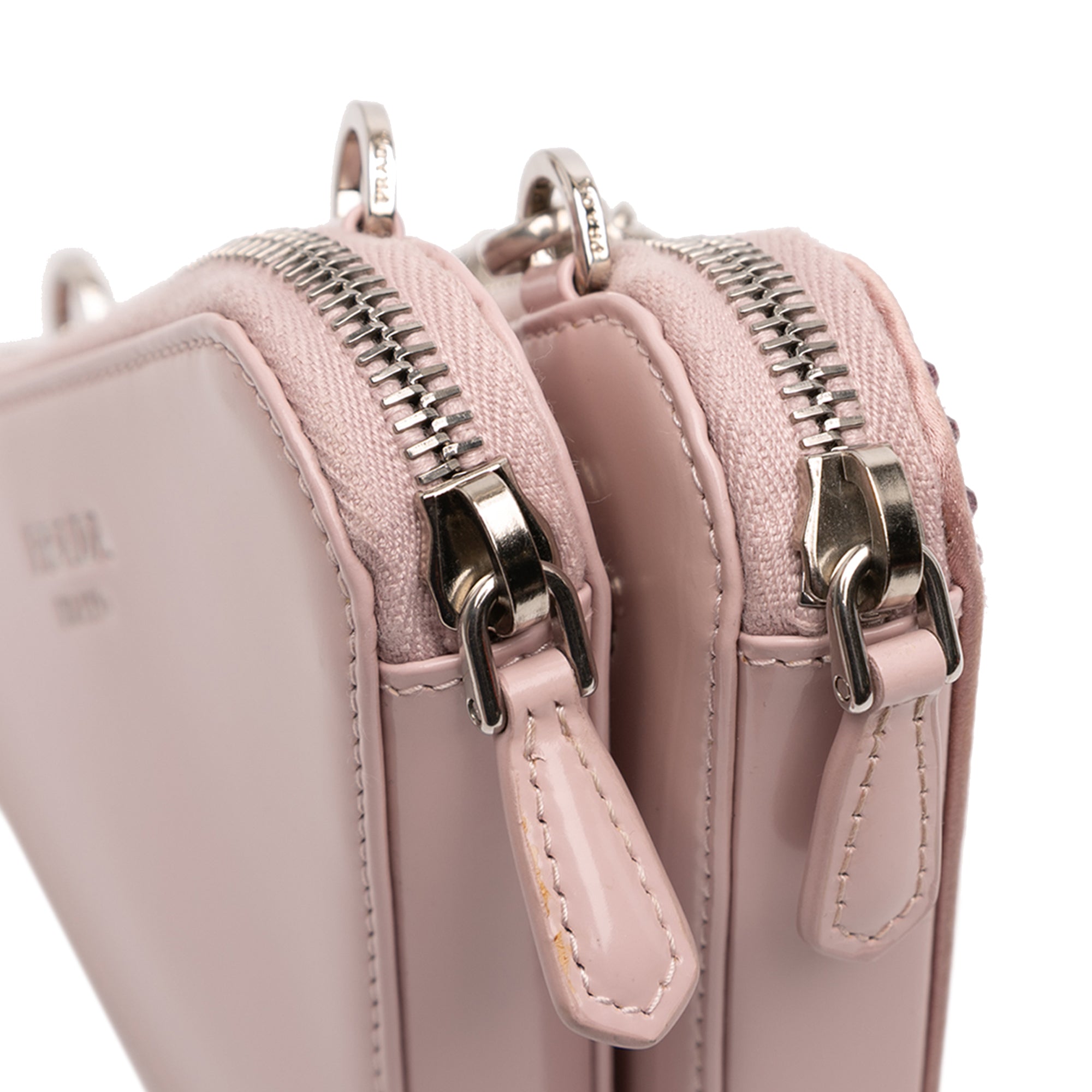 Mini Crystal Embellished Satin and Leather Triangle Pouch - Image 9