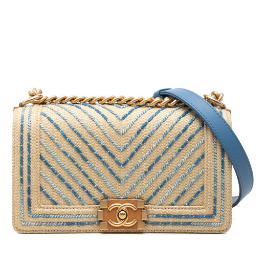 Old Medium Chevron Raffia Boy Flap