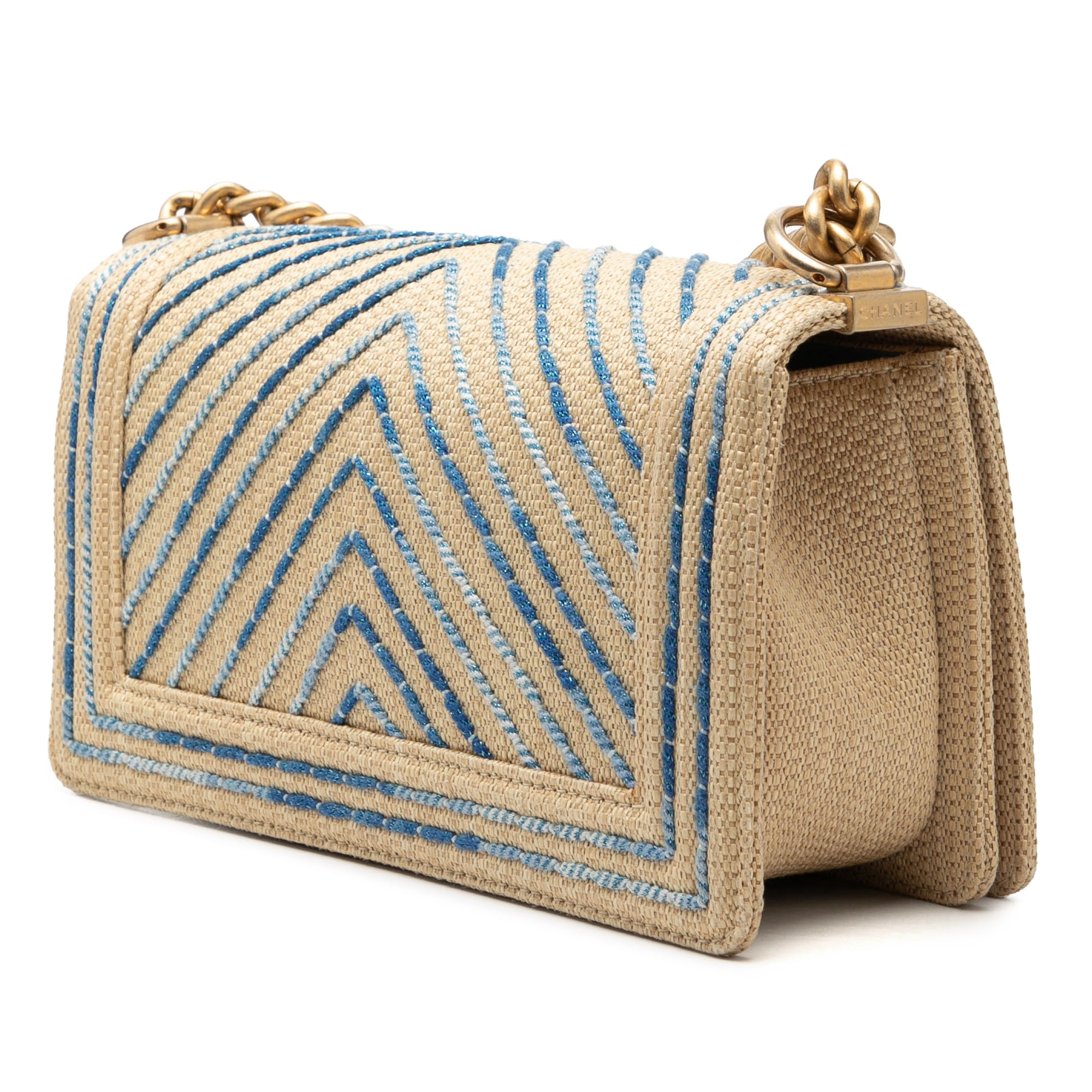Old Medium Chevron Raffia Boy Flap - Image 2