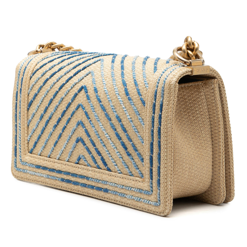 Old Medium Chevron Raffia Boy Flap - Image 2
