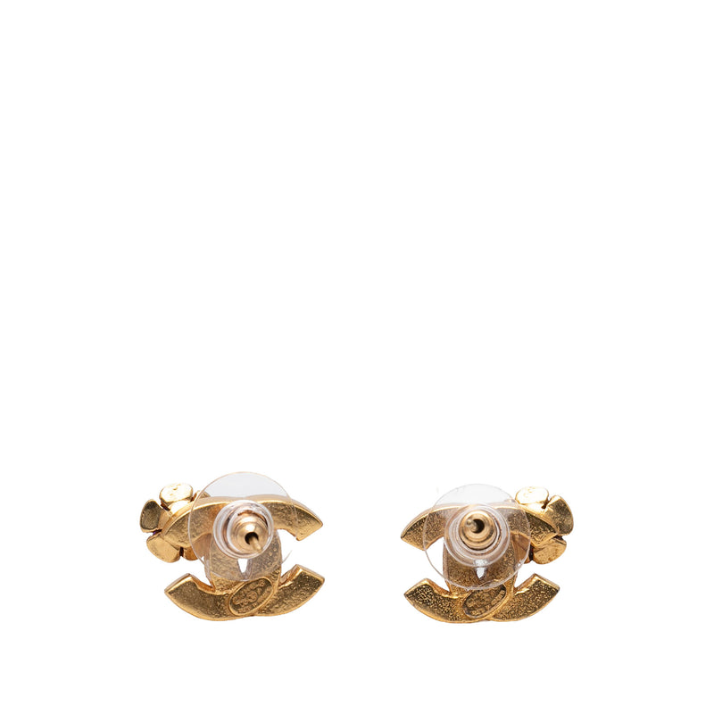 CC Gold Plated Bicolor Enamel Flower Bullet Back Earrings - Image 2
