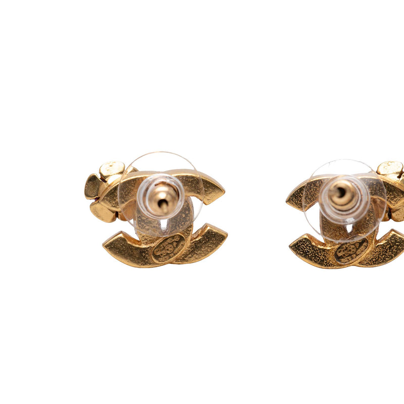 CC Gold Plated Bicolor Enamel Flower Bullet Back Earrings - Image 3