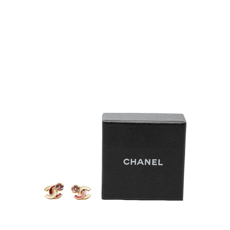 CC Gold Plated Bicolor Enamel Flower Bullet Back Earrings - Image 4