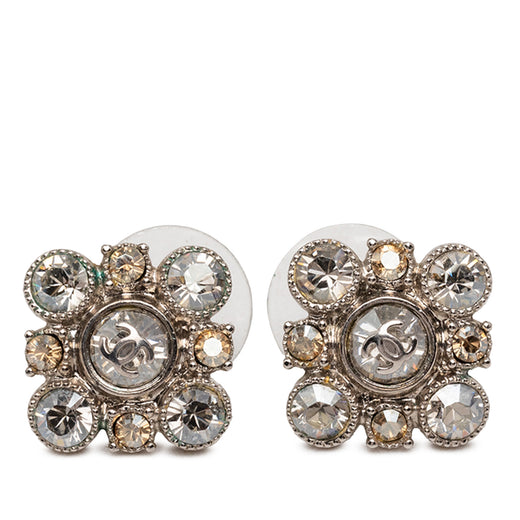 CC Brass Strass Floral Push Back Earrings - Image 1