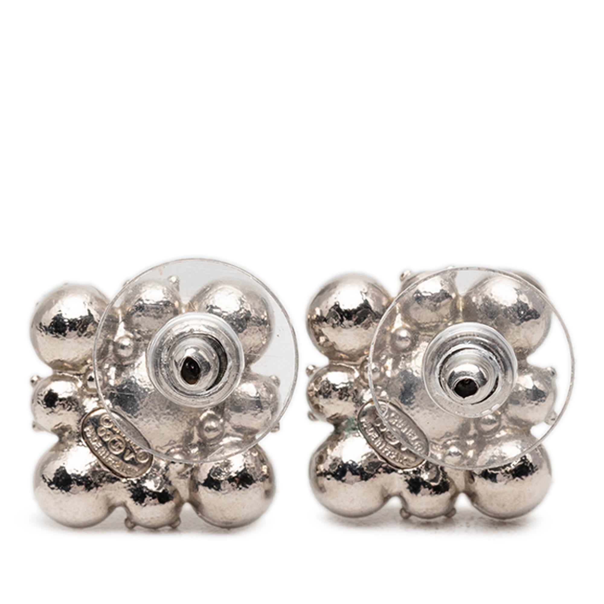 CC Brass Strass Floral Push Back Earrings - Image 2