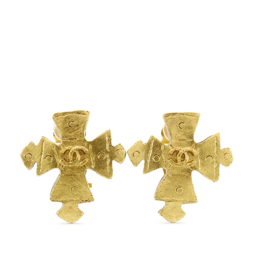 CC Gold Plated Cross Clip On Earrings - Image 1