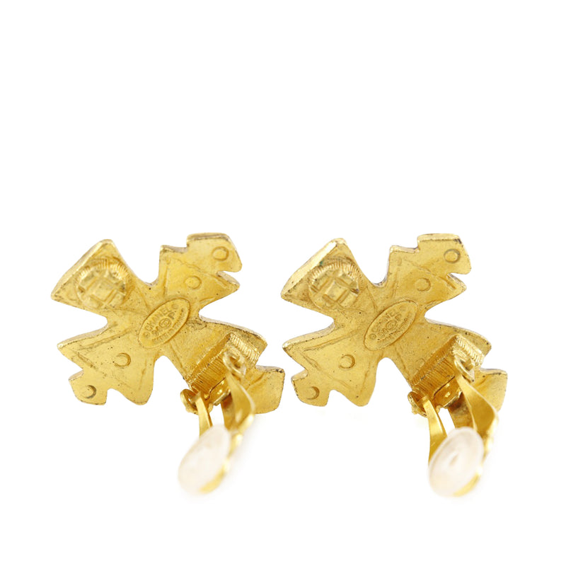 CC Gold Plated Cross Clip On Earrings - Image 2
