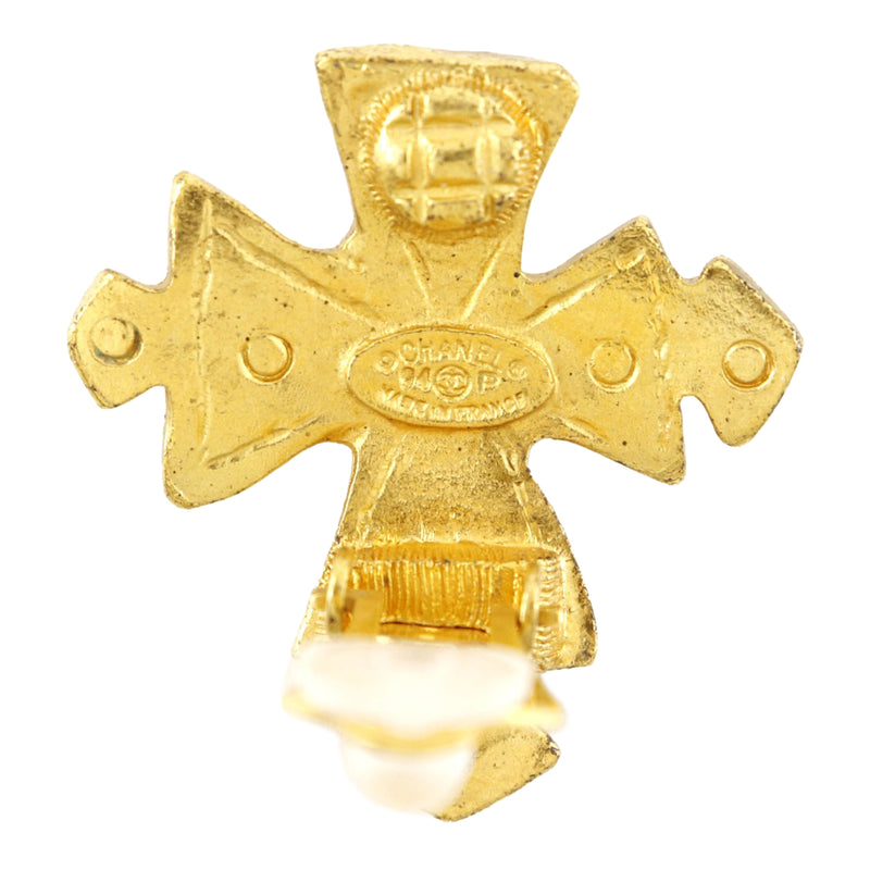 CC Gold Plated Cross Clip On Earrings - Image 3