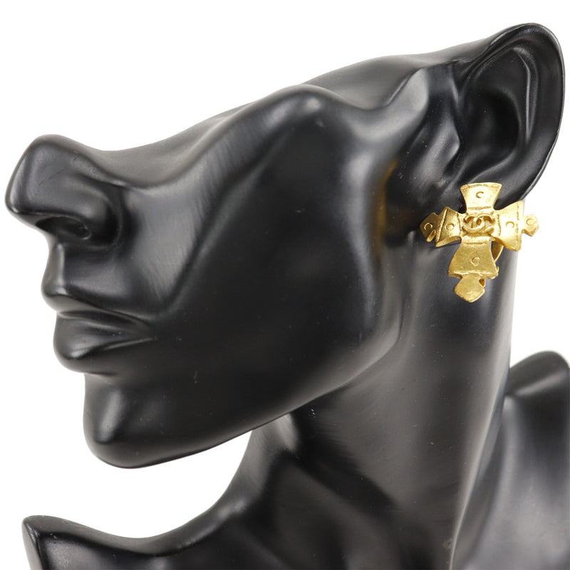 CC Gold Plated Cross Clip On Earrings - Image 5