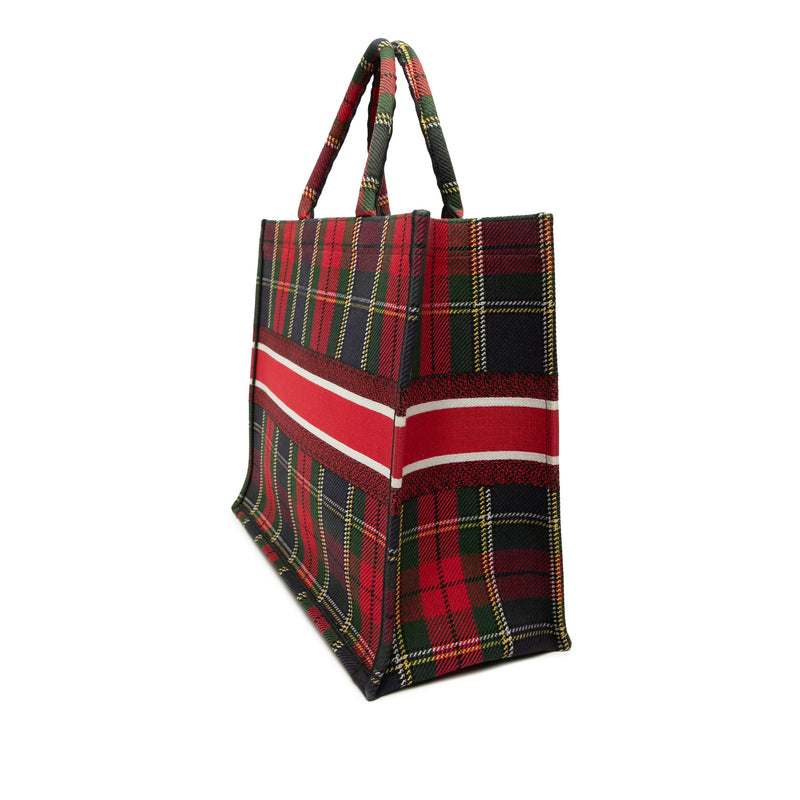 Large Embroidered Canvas Tartan Check Book Tote - Image 2