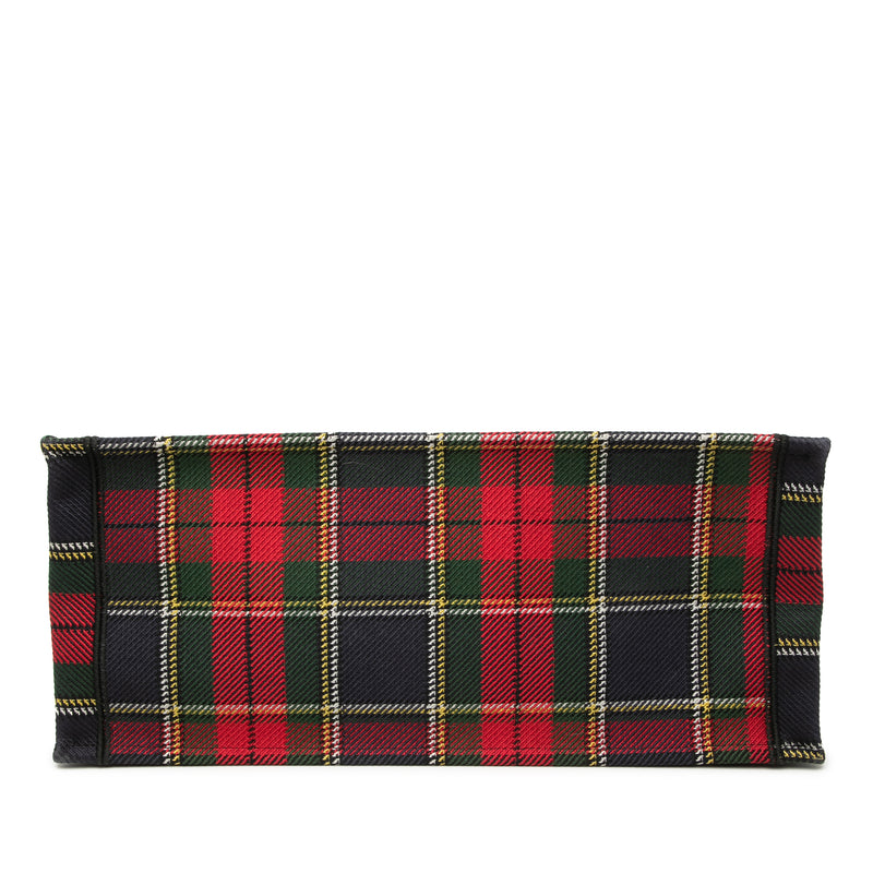 Large Embroidered Canvas Tartan Check Book Tote - Image 3