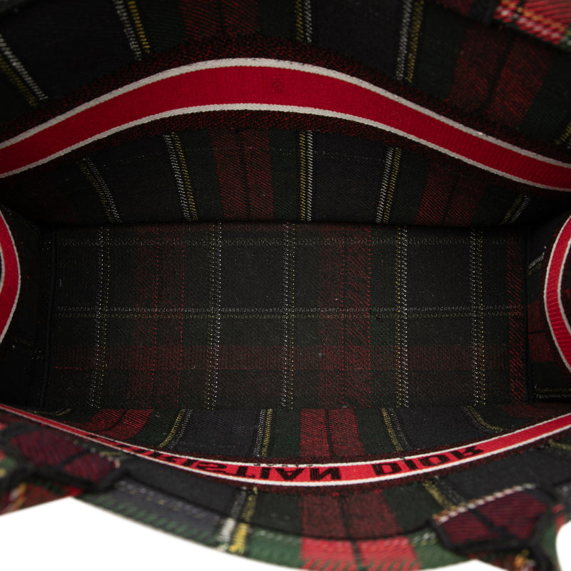 Large Embroidered Canvas Tartan Check Book Tote - Image 4