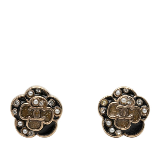 CC Brass Enamel Faux Pearl and Strass Flower Earrings - Image 1