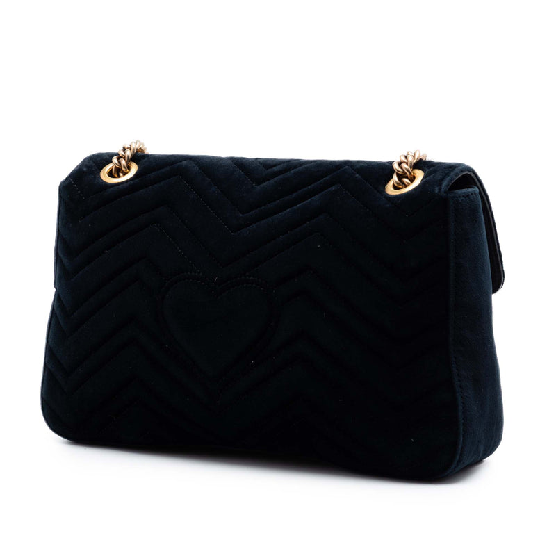 Large GG Marmont Matelasse Velvet Embroidered Loved Shoulder Bag - Image 2