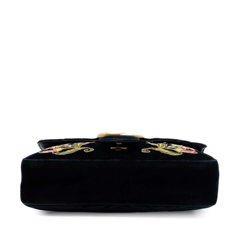 Large GG Marmont Matelasse Velvet Embroidered Loved Shoulder Bag - Image 3