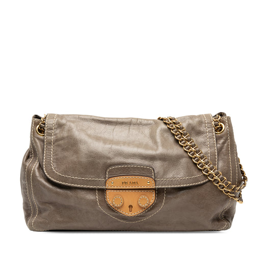 Vitello Shine Push Lock Flap Shoulder Bag - Image 1