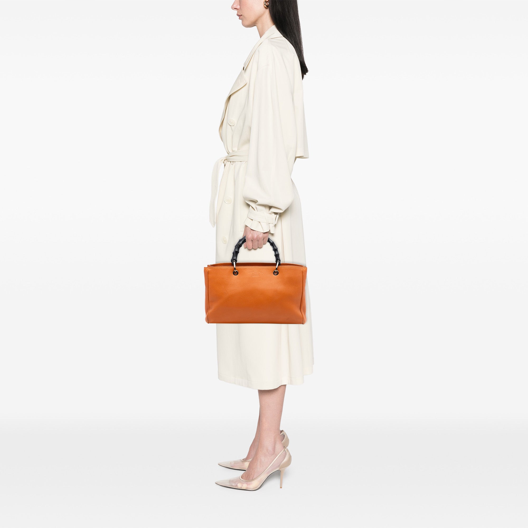 Medium Calfskin Bamboo Shopper Satchel - Image 7