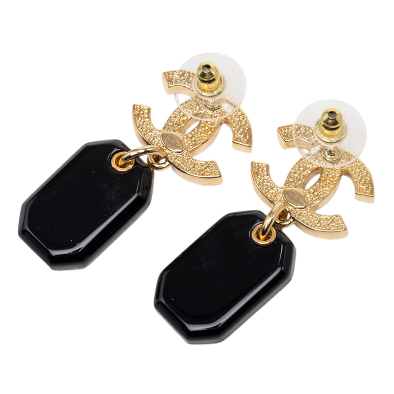 CC Gold Plated Strass and Resin No 5 Drop Push Back Earrings - Image 2