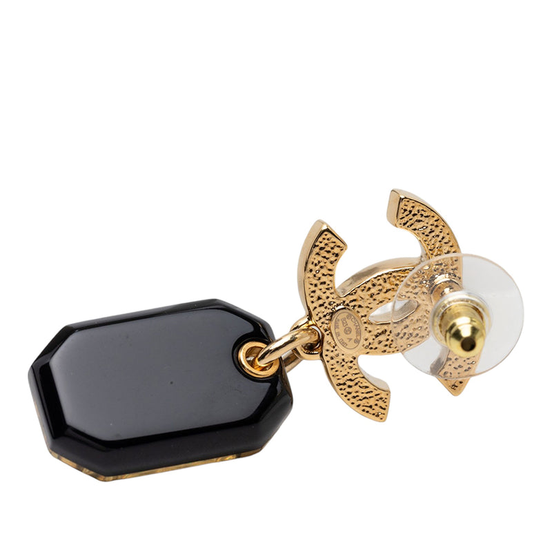 CC Gold Plated Strass and Resin No 5 Drop Push Back Earrings - Image 3