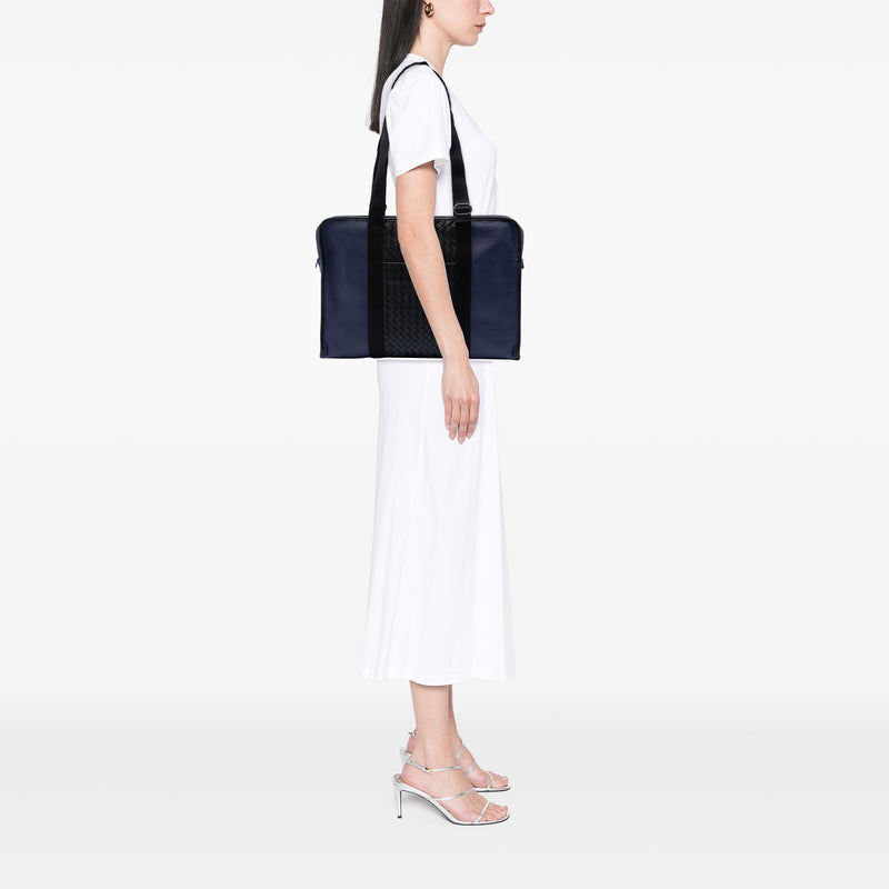 Bicolor Intrecciato Trimmed Nappa Business Bag - Image 5