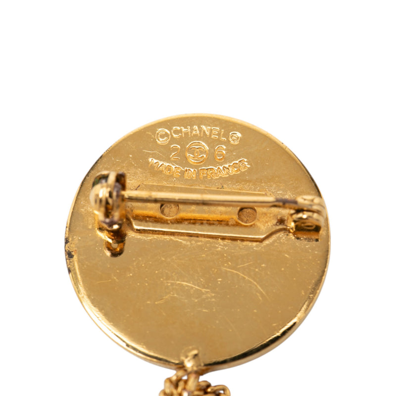 CC Gold Plated Quilted Flap Bag Medallion Brooch - Image 3