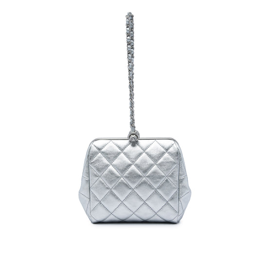 Metallic Lambskin Quilted Evening Wristlet Clutch - Image 1