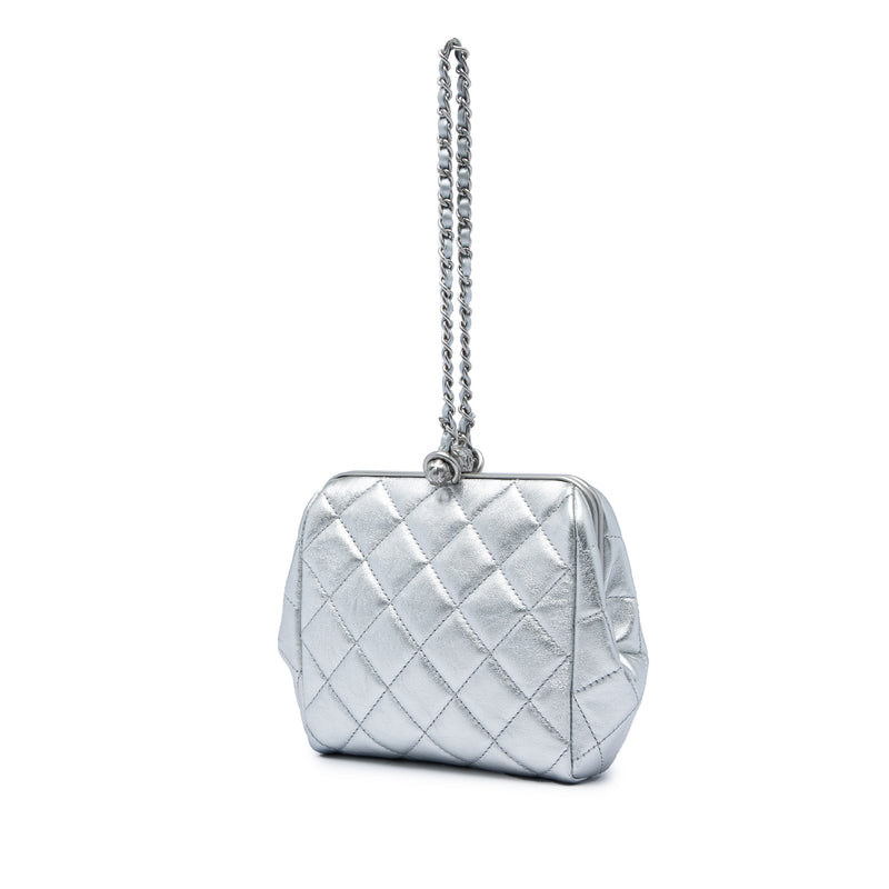 Metallic Lambskin Quilted Evening Wristlet Clutch - Image 2