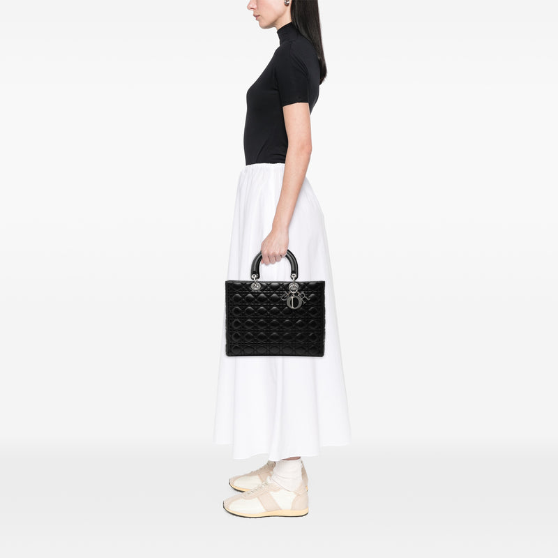Large Lambskin Cannage Lady Dior - Image 6