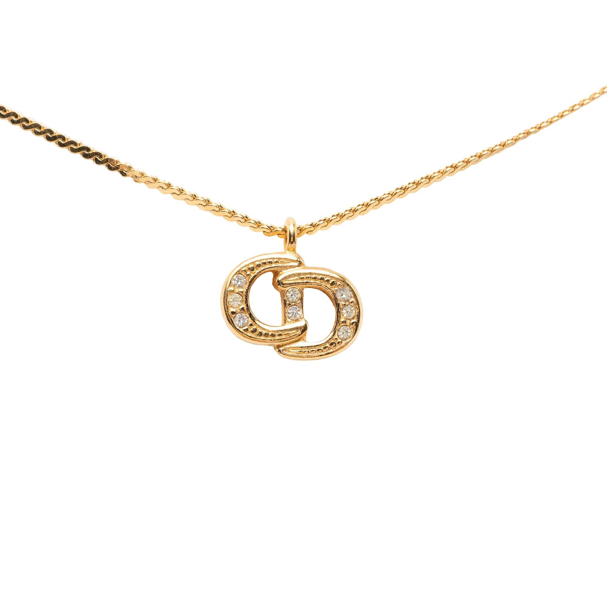 Gold Plated Strass CD Logo Pendant Necklace - Image 2