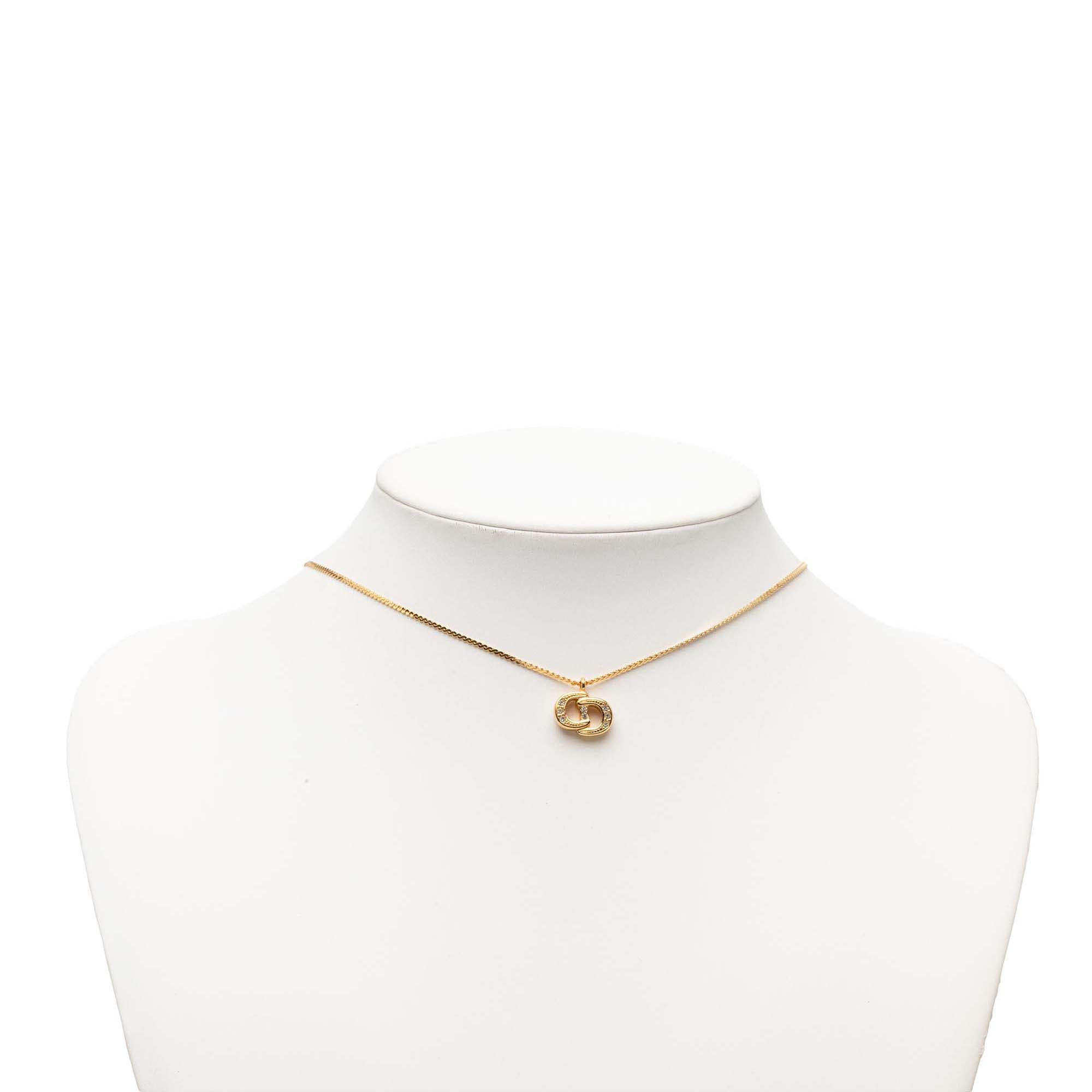 Gold Plated Strass CD Logo Pendant Necklace - Image 7