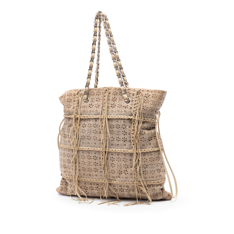 Perforated Suede Fringe Tote - Image 2