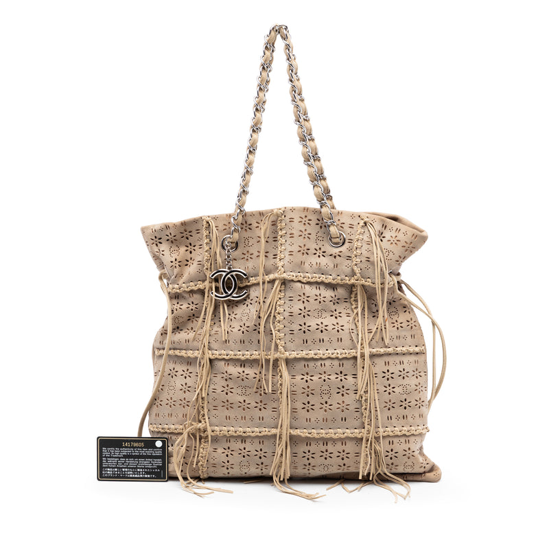 Perforated Suede Fringe Tote - Image 7