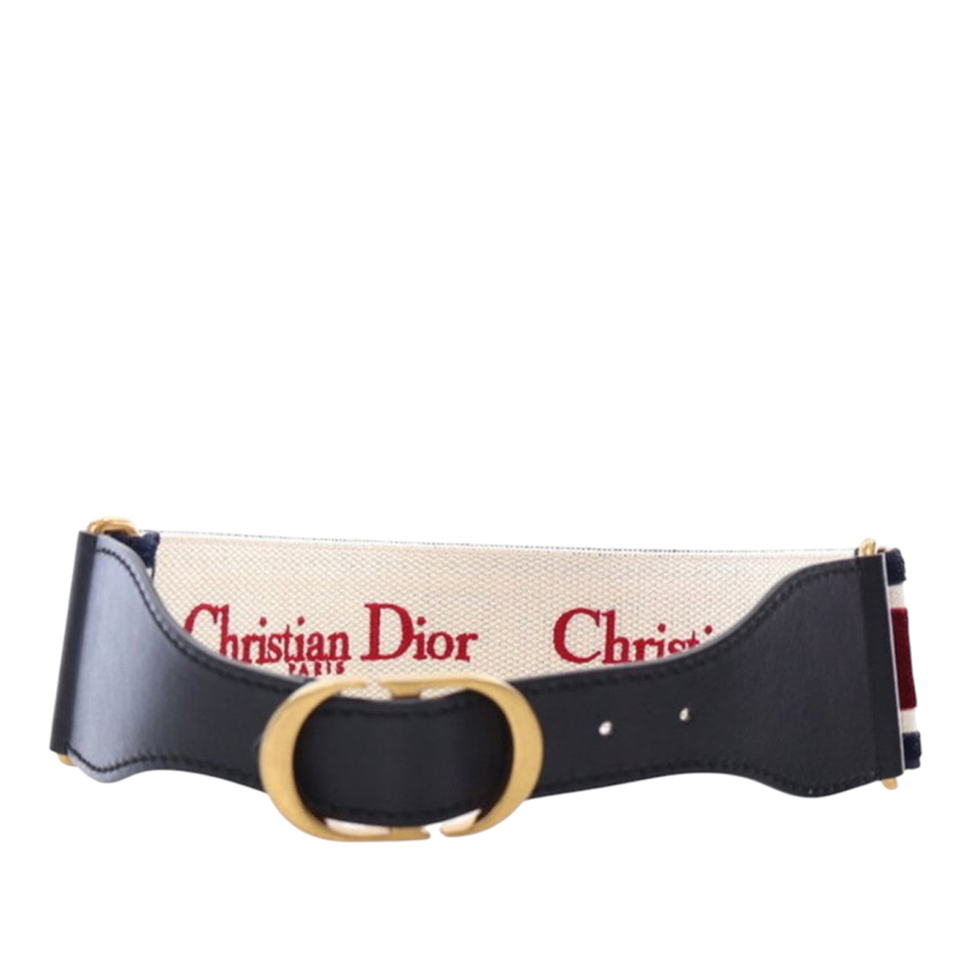 Leather and Embroidered Canvas Wide Belt - Image 1