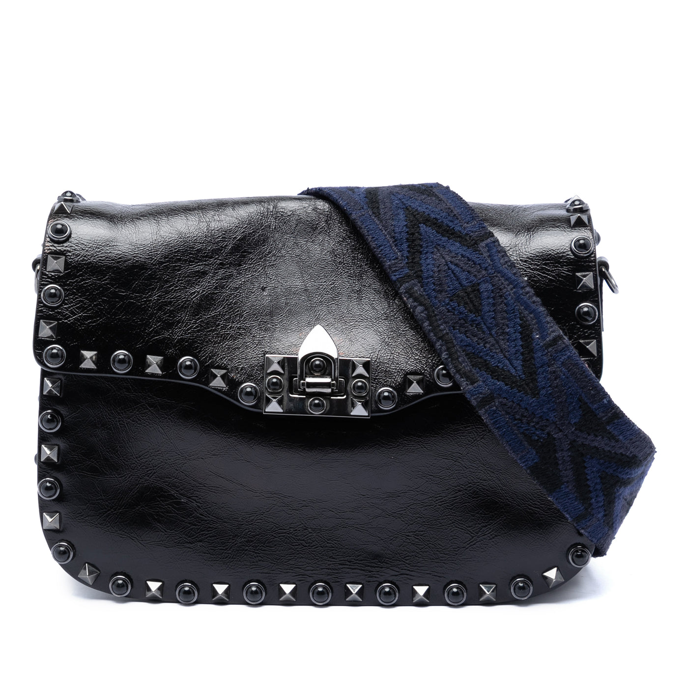 Medium Craquele Calfskin Guitar Strap Rockstud Rolling Flap Crossbody - Image 1