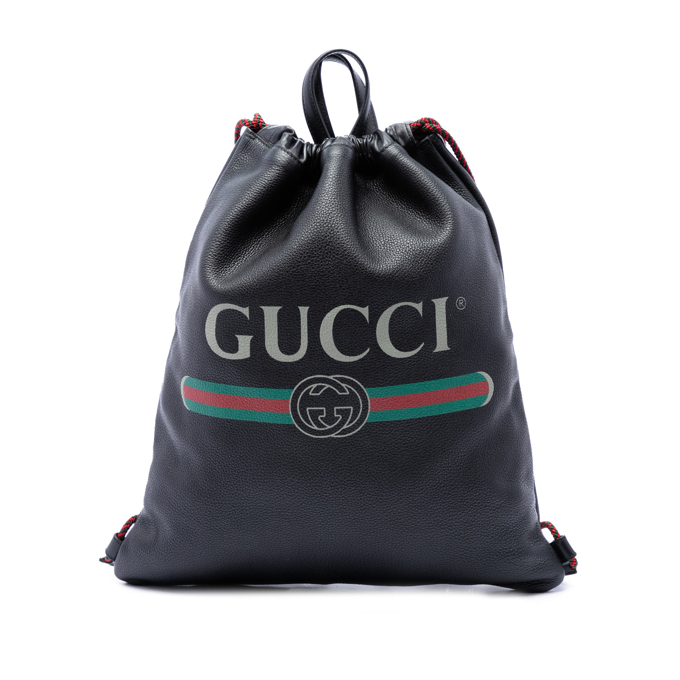 Grained Calfskin Web Logo Drawstring Backpack - Image 1