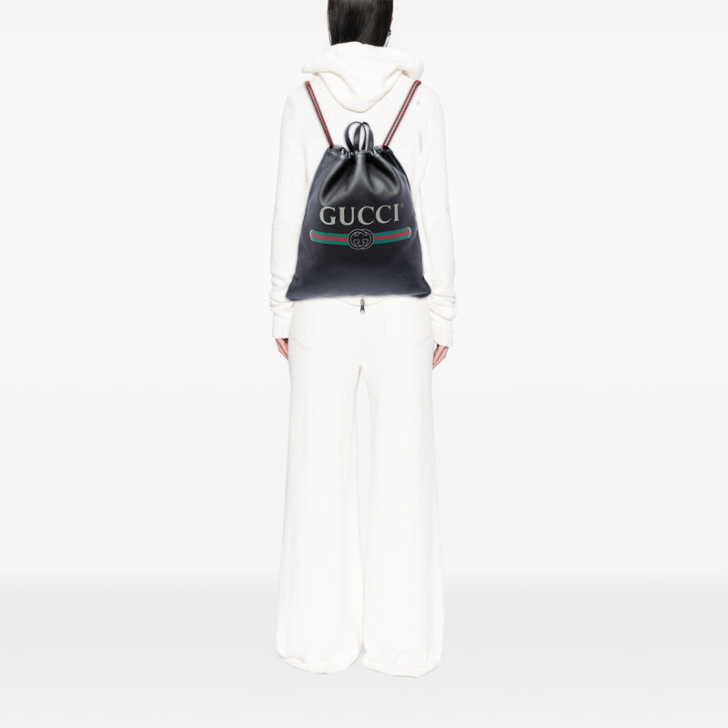 Grained Calfskin Web Logo Drawstring Backpack - Image 6