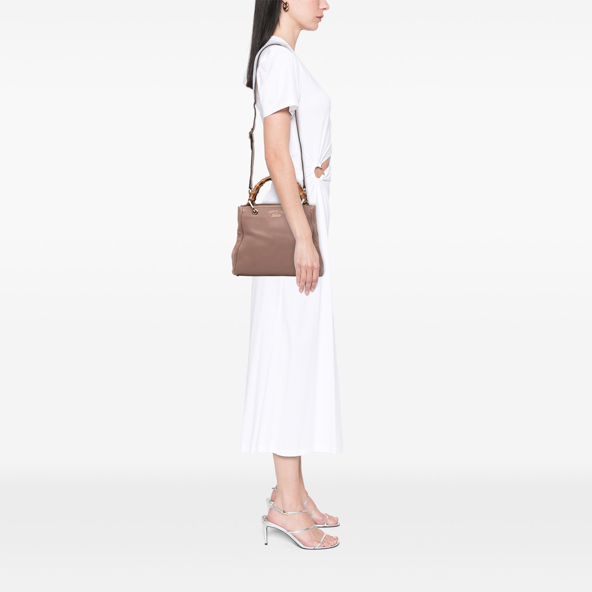 Small Calfskin Bamboo Shopper Satchel - Image 10