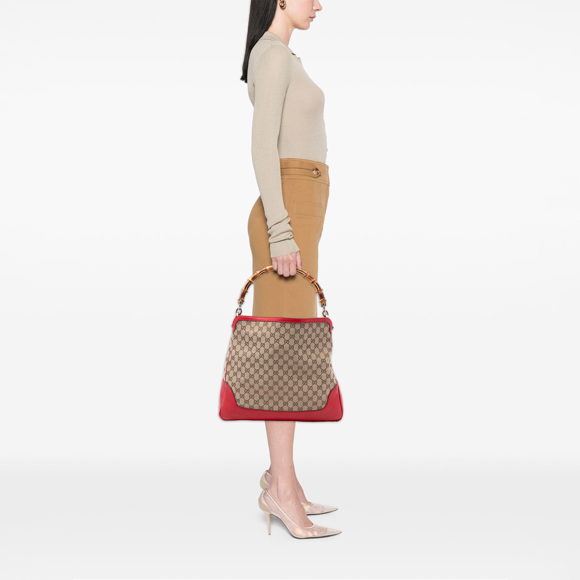 GG Canvas Bamboo Diana Satchel - Image 7