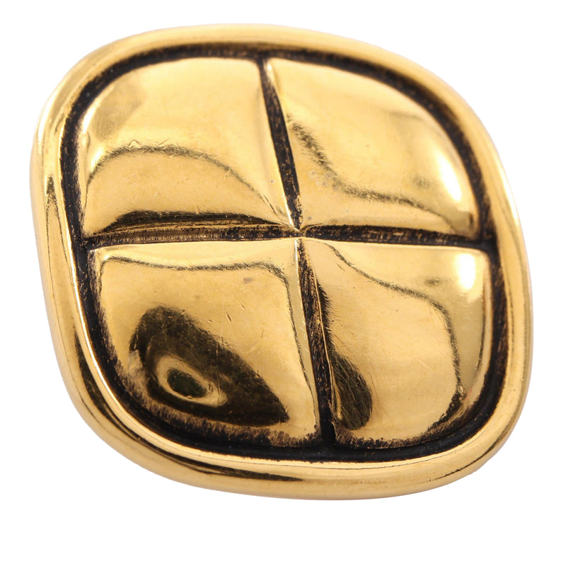 Gold Plated Quilted Rhombus Clip On Earrings - Image 3