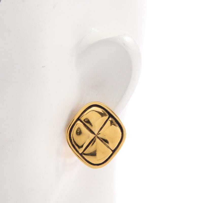 Gold Plated Quilted Rhombus Clip On Earrings - Image 6
