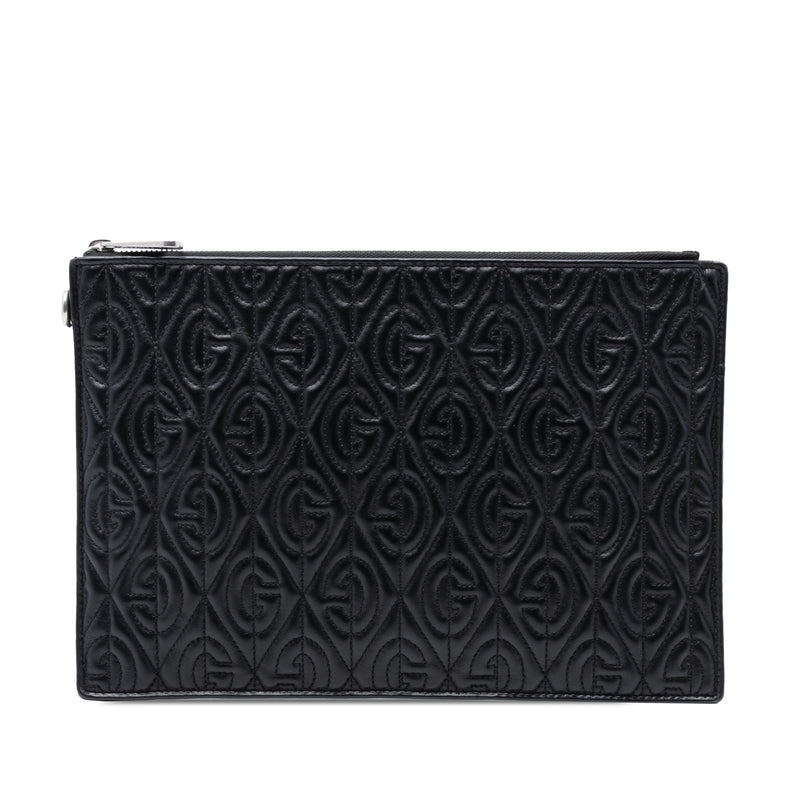Quilted Leather G Rhombus Zip Clutch