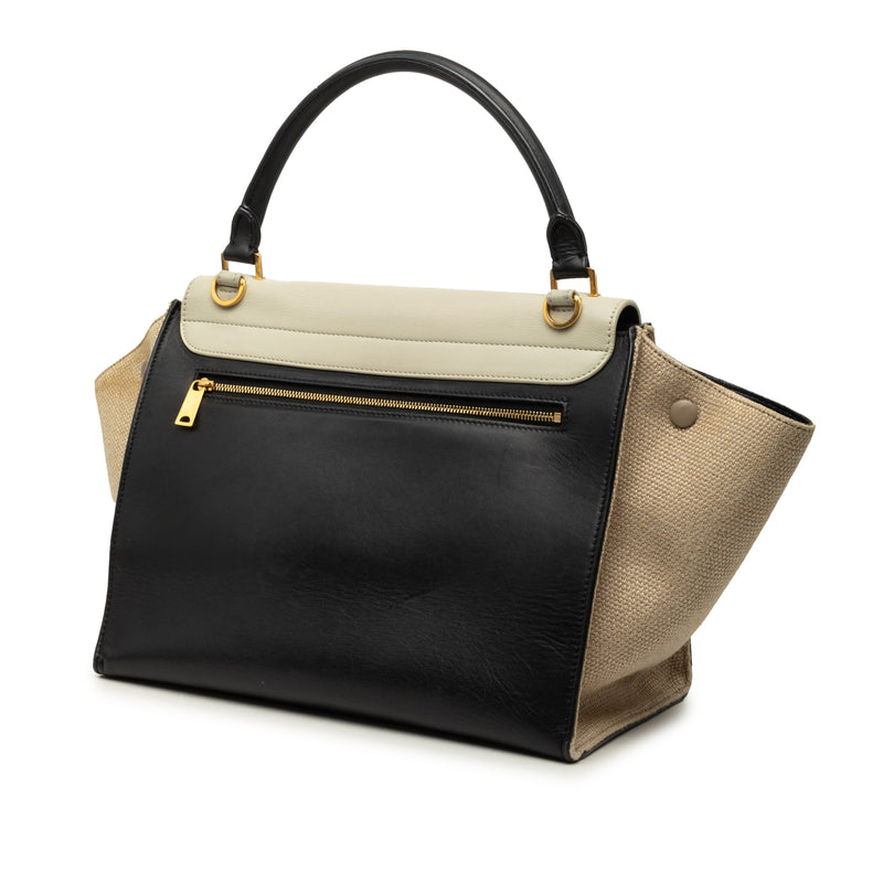 Medium Tricolor Calfskin and Canvas Trapeze Satchel - Image 2