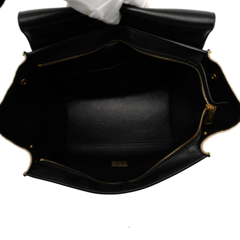 Medium Tricolor Calfskin and Canvas Trapeze Satchel - Image 4