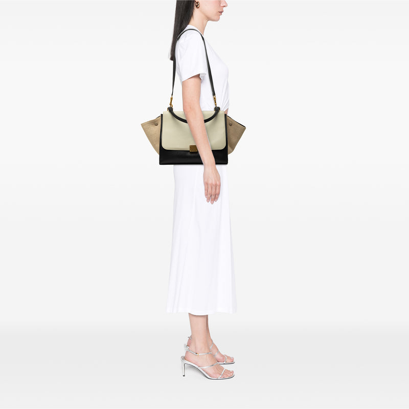 Medium Tricolor Calfskin and Canvas Trapeze Satchel - Image 8