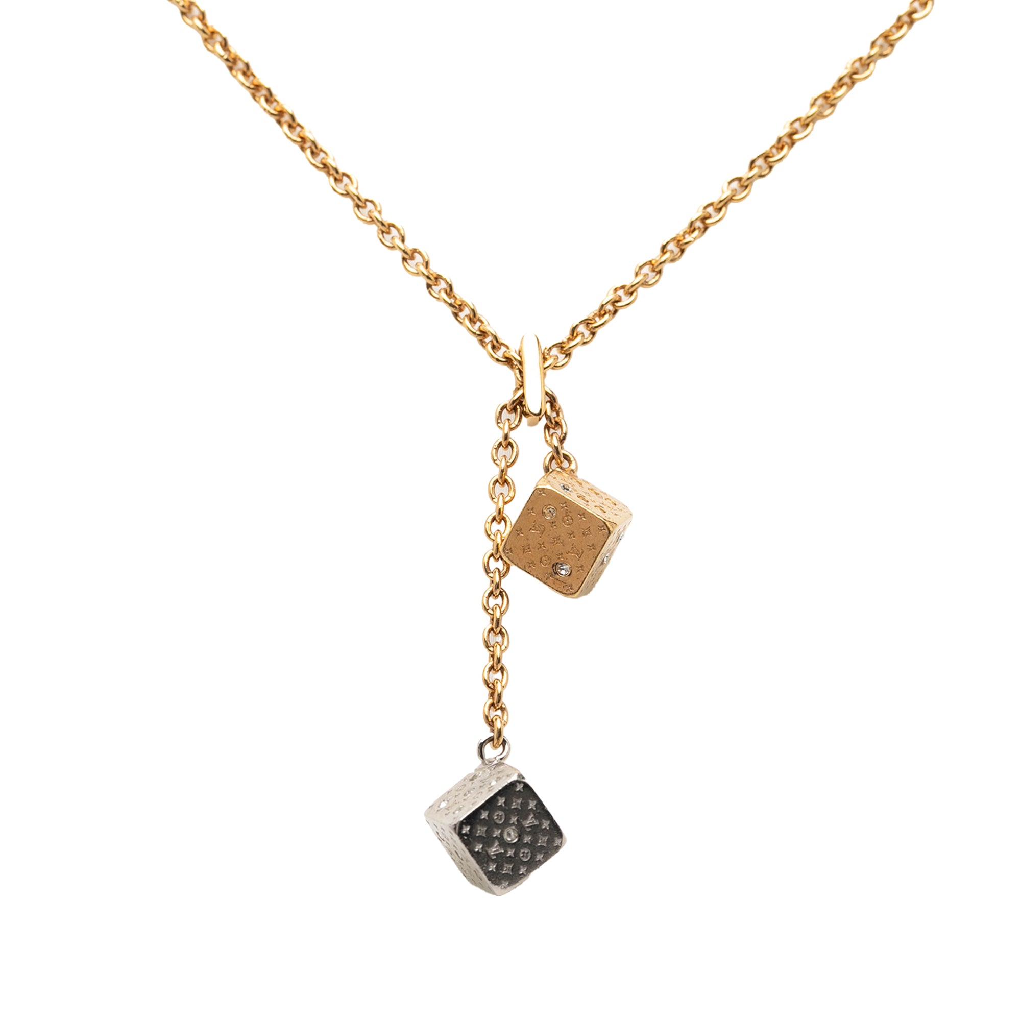 Gold Plated and Silver Plated Crystal Luckygram Game On Dice Pendant Necklace - Image 2