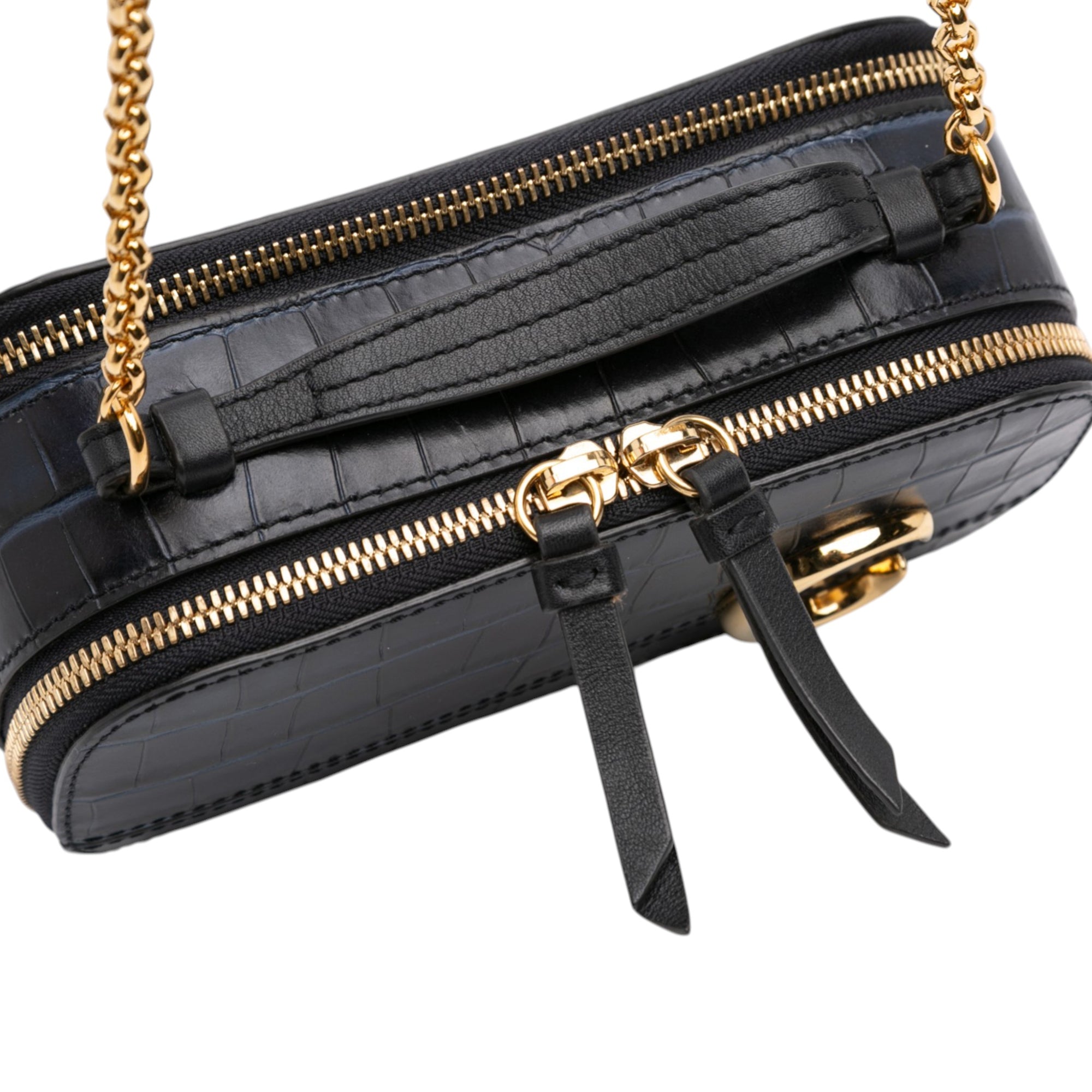 Mini Croc Embossed Leather C Vanity Bag - Image 9