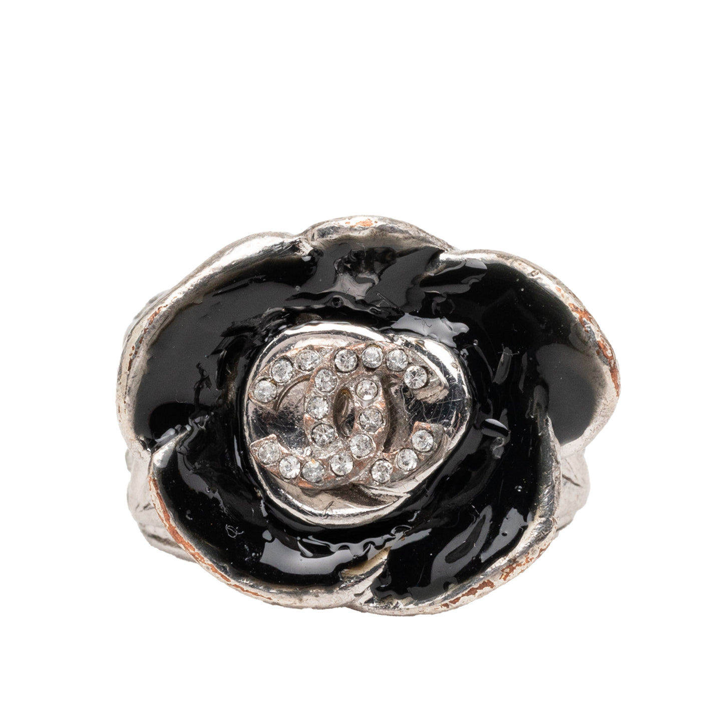 CC Brass and Strass Enamel Camellia Ring - Image 1